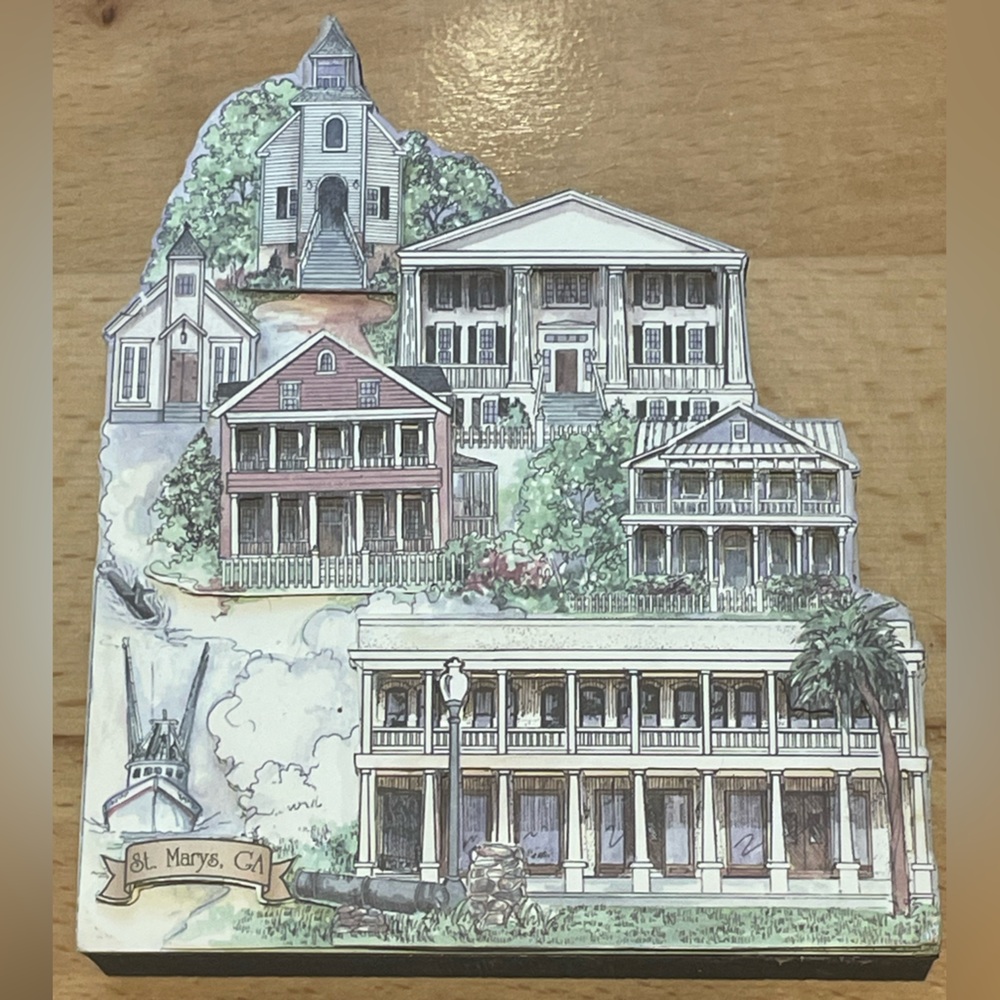 St. Marys, Georgia Historic Buildings & Shrimp Boat Wood Block 1999 P. Gullett